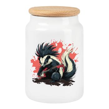 Punk Skunk avec guitare basse - Boîte à biscuits avec couvercle en bois - blanc - Devant