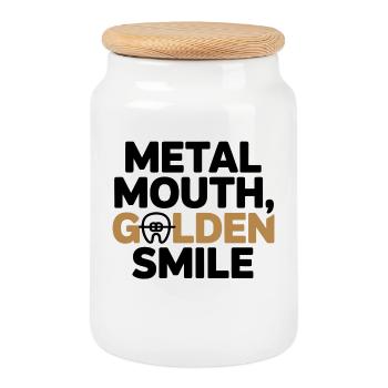 Metallmund Golden Smile Kieferorthopädischer Profi - Keksdose mit Holzdeckel - Weiß - Vorne