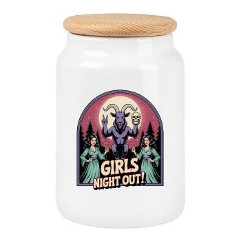 Girls Night out - Funny Satanism T-Shirt - Cookie Jar with Wooden Lid - white - Front