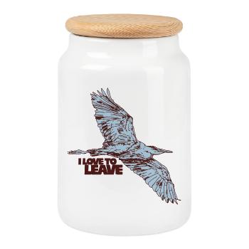 I LOVE TO LEAVE - Cookie Jar with Wooden Lid - white - Front