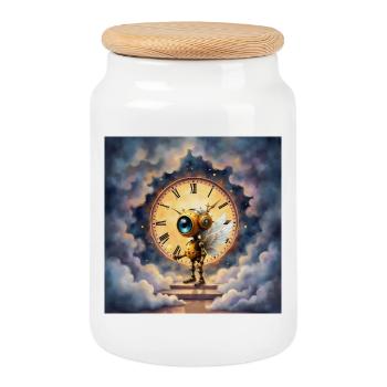 Robot ailé dans l’horloge céleste - Boîte à biscuits avec couvercle en bois - blanc - Devant