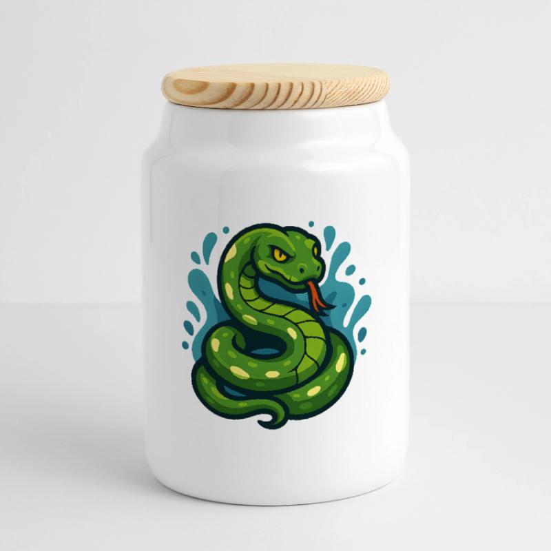 Arbre vert Python serpent en vague Boîte à biscuits avec couvercle en bois
