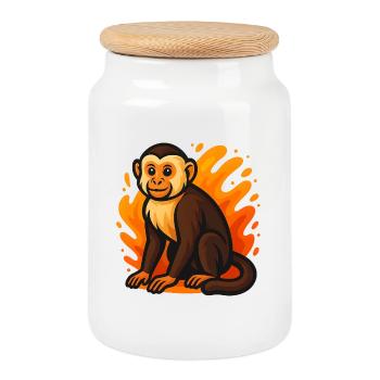 Marke Kapuzineraff Affe Cartoon Design - Keksdose mit Holzdeckel - Weiß - Vorne