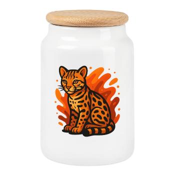 Flaming Ocelot - Cookie Jar with Wooden Lid - white - Front