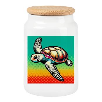 tortue - Boîte à biscuits avec couvercle en bois - blanc - Devant
