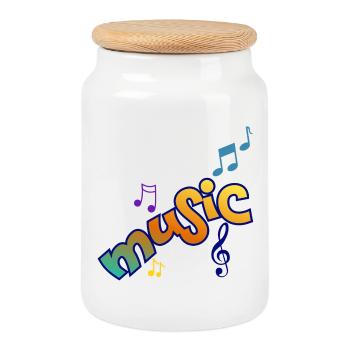 Music and notes - Cookie Jar with Wooden Lid - white - Front