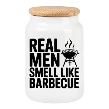 Real Men Smell Like Barbecue - Cookie Jar with Wooden Lid - white - Front