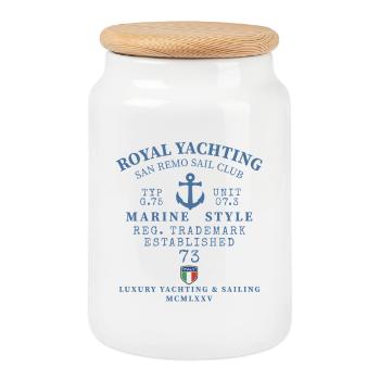 Elegant Marine Yacht Club Logo - Cookie Jar with Wooden Lid - white - Front