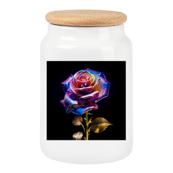 Rose arc-en-ciel métallisé - Boîte à biscuits avec couvercle en bois - blanc - Devant