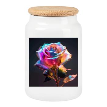 Rainbow Rose Neon Glow - Cookie Jar with Wooden Lid - white - Front