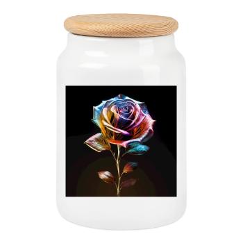 Rainbow Rose Metallic Shine - Cookie Jar with Wooden Lid - white - Front