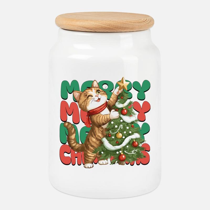 Katze Weihnachtsbaum Weihnachten Xmas Süß Lustig - Keksdose mit Holzdeckel - Weiß