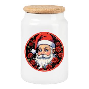 Père Noël romantique avec des roses - Boîte à biscuits avec couvercle en bois - blanc - Devant