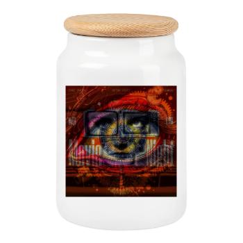 Colorful retro eye and clock décor - Cookie Jar with Wooden Lid - white - Front