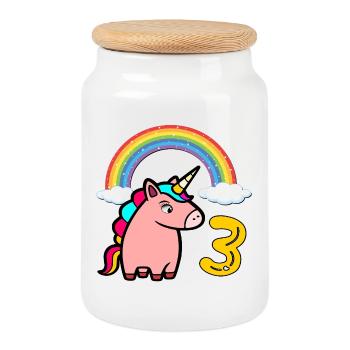 Einhorn Kindergeburtstag  - 3. Geburtstag - Keksdose mit Holzdeckel - Weiß - Vorne