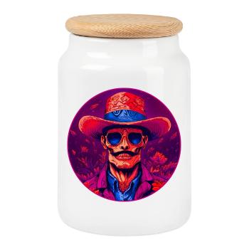 Bronko55 No.81 – Old Man with a Hat - Cookie Jar with Wooden Lid - white - Front