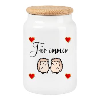 Couple de hérissons amoureux cœurs - Boîte à biscuits avec couvercle en bois - blanc - Devant