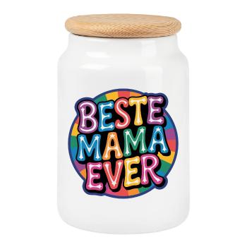 Beste Mama Ever Regenbogen Design - Keksdose mit Holzdeckel - Weiß - Vorne