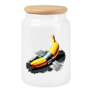 Funny Modern Art Banana Design Tee  - Cookie Jar with Wooden Lid - white - Front
