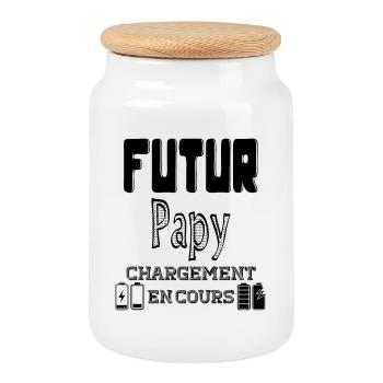 Futur Papy Chargement En Cours - Boîte à biscuits avec couvercle en bois - blanc - Devant