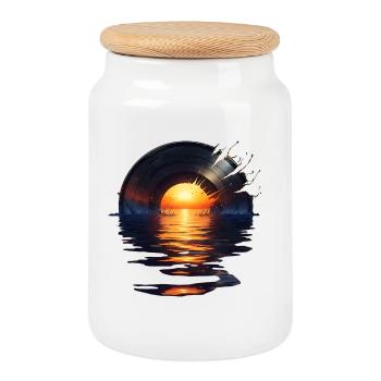 Vinyl Sunset - The Sound of Waves - Cookie Jar with Wooden Lid - white - Front