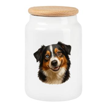 Dog Portrait Two-Tone Look - Cookie Jar with Wooden Lid - white - Front