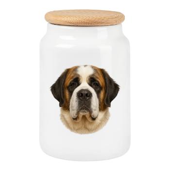 Saint Bernard Head Portrait Print - Cookie Jar with Wooden Lid - white - Front