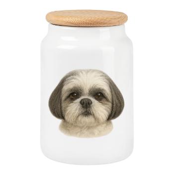 Gentle Shih Tzu Portrait - Cookie Jar with Wooden Lid - white - Front