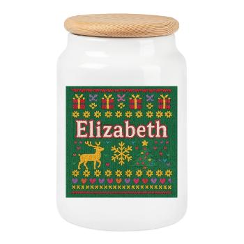 Nom festif Elizabeth Ugly Chrismas Style, Noël - Boîte à biscuits avec couvercle en bois - blanc - Devant