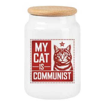 Mon chat est communiste - Drôle de Chat PropagandeT-Shirt - Boîte à biscuits avec couvercle en bois - blanc - Devant