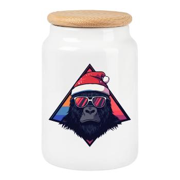 Gorilla Santa Neon Triangle - Keksdose mit Holzdeckel - Weiß - Vorne