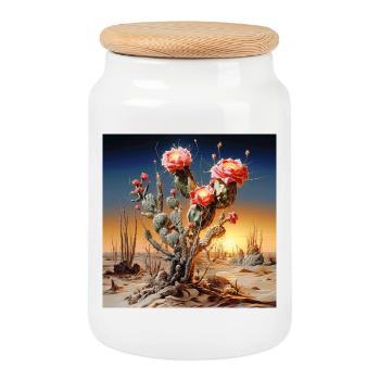 Fleurs de cactus au coucher du soleil - Boîte à biscuits avec couvercle en bois - blanc - Devant