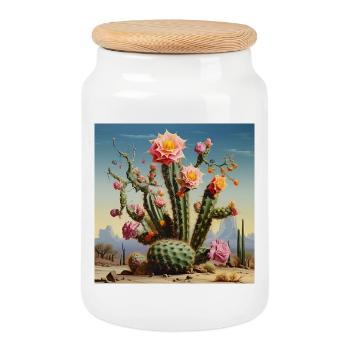 Cactus du désert à la fleur de rose - Boîte à biscuits avec couvercle en bois - blanc - Devant