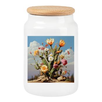 Fleur de cactus Couleur Rêve - Boîte à biscuits avec couvercle en bois - blanc - Devant