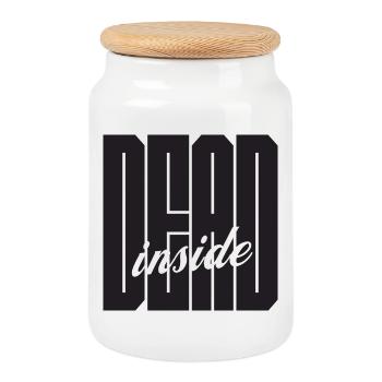Dead Inside bold logo - Cookie Jar with Wooden Lid - white - Front