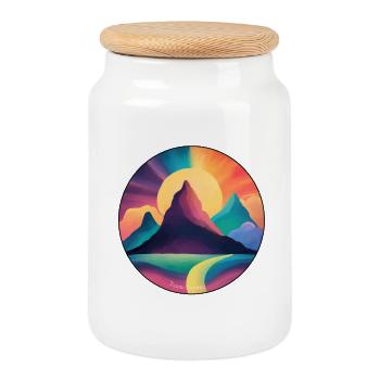 Mountains in the vibrant sun - Cookie Jar with Wooden Lid - white - Front