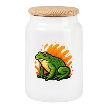 Flammender grüner Goliath-Frosch - Keksdose mit Holzdeckel - Weiß - Vorne