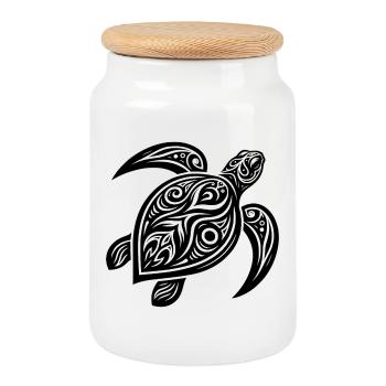 Style de tatouage de tortue - Design mystique - Boîte à biscuits avec couvercle en bois - blanc - Devant