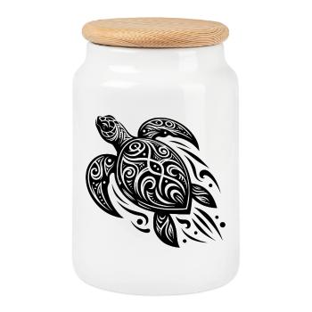 Tradition meets modern turtle tattoo - Cookie Jar with Wooden Lid - white - Front