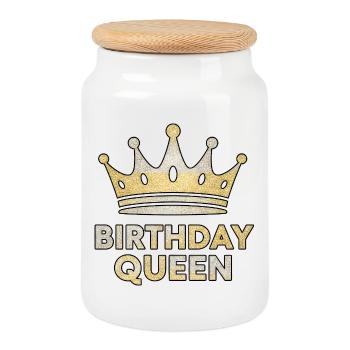 Reine d’anniversaire - Conception de couronne scintillante - Boîte à biscuits avec couvercle en bois - blanc - Devant