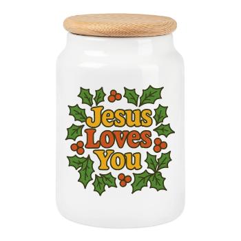 Jesus Loves You - Cookie Jar with Wooden Lid - white - Front