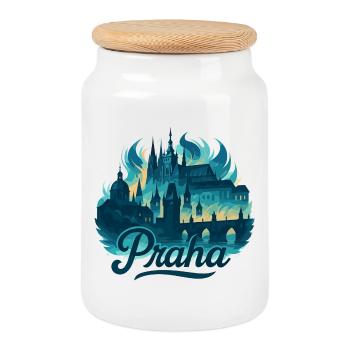 Prague Prague Capitale République tchèque Cadeau maritime - Boîte à biscuits avec couvercle en bois - blanc - Devant