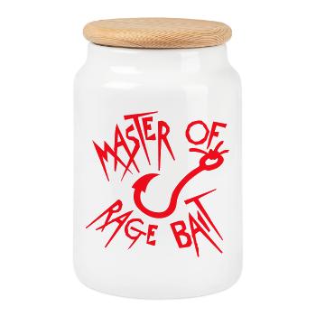 Maître de la rage Appât en ligne Troll Attention - Boîte à biscuits avec couvercle en bois - blanc - Devant