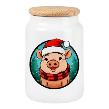 Cochons Noël - Boîte à biscuits avec couvercle en bois - blanc - Devant