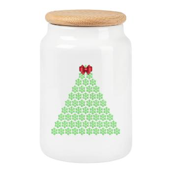 Sapin de Noël en flocon de neige avec nœud - Boîte à biscuits avec couvercle en bois - blanc - Devant