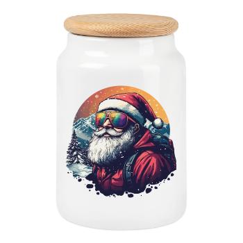 Santa Mountain Adventure in the Snow Santa Claus - Cookie Jar with Wooden Lid - white - Front