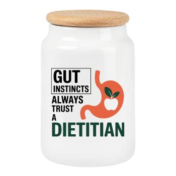 Faites confiance à un diététicien expert en nutrition de la santé intestinale - Boîte à biscuits avec couvercle en bois - blanc - Devant