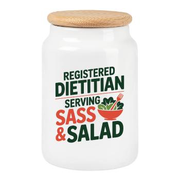 Registered Dietitian Serving Sass & Salad Expert  - Cookie Jar with Wooden Lid - white - Front