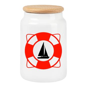 Voile - Boîte à biscuits avec couvercle en bois - blanc - Devant
