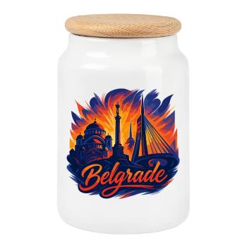 Belgrade Capitale Serbie Silhouette Cadeau - Boîte à biscuits avec couvercle en bois - blanc - Devant